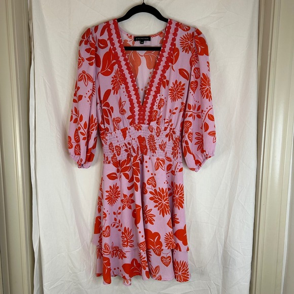 Gibsonlook Dresses & Skirts - Gibson Look Floral Print Mini Dress Smocked Waist V Neck XS‎